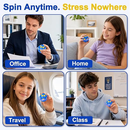 Focus Spinner Ball Fidget Toy, PRE-Booking Press-to-Spin 360° Rotating Stress Relief Ball, Fidget Toy for Kids & Adults, Press and Spin Ball Anxiety Relief, Desk Toy