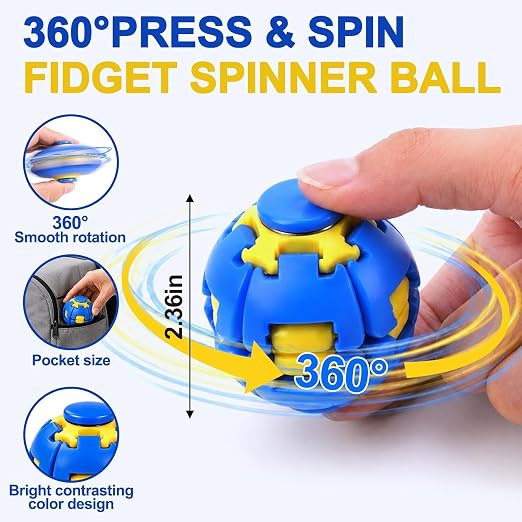 Focus Spinner Ball Fidget Toy, PRE-Booking Press-to-Spin 360° Rotating Stress Relief Ball, Fidget Toy for Kids & Adults, Press and Spin Ball Anxiety Relief, Desk Toy
