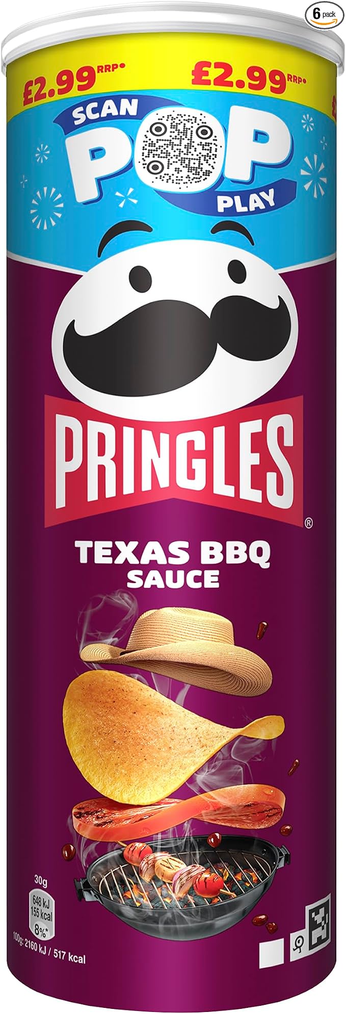 Pringles Texas BBQ Sauce Flavoured Potato Crisps, 165g, Pack of 6