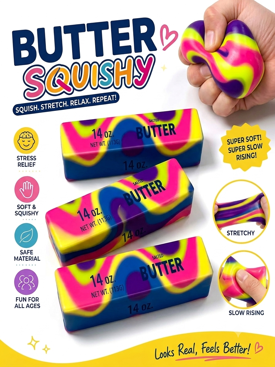 2 Packs Slow Rising Butter Squishy, Squishies Butter Squeeze Toys Pack Sensory Stress Relief Soft & Stretchy Fidget Toy for Party Favors Squishy Butter